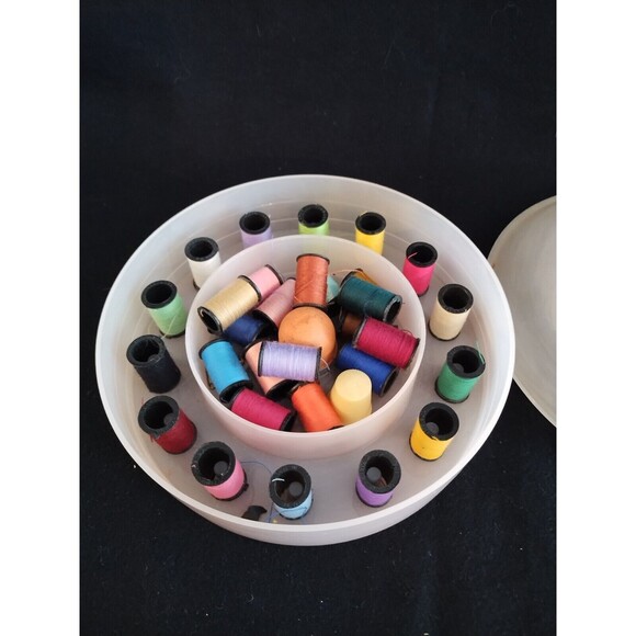 Vntg Bridges Plastic Products #100 Sewing Box Wooden Spools Thread Holder Thread - Picture 7 of 11